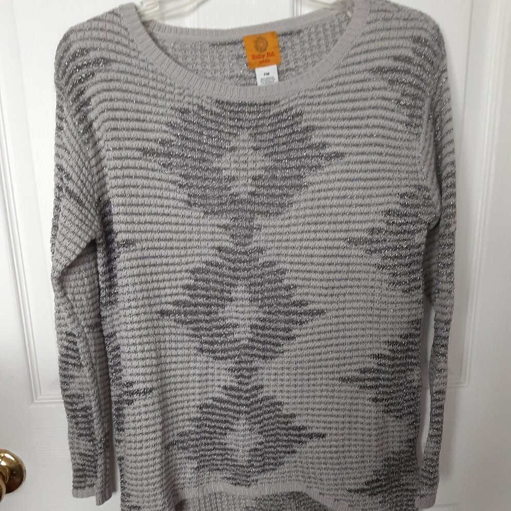 Ruby Rd. Medium Petite Gray Sweater W/Silver Meta… - image 1